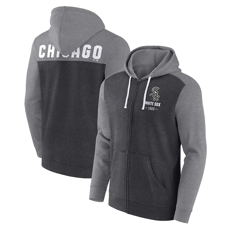 Men's Fanatics Heathered Charcoal/Heathered Gray Chicago White Sox Blown Away Full-Zip Hoodie