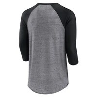 Fanatics pour hommes gris chiné/noir Chicago White Sox emblématique au-dessus de la chaleur mouchetée Raglan Henley T-shirt à manches 3/4