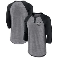 Fanatics pour hommes gris chiné/noir Chicago White Sox emblématique au-dessus de la chaleur mouchetée Raglan Henley T-shirt à manches 3/4