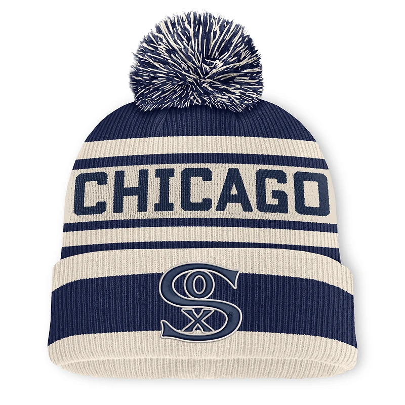Men's Fanatics Navy Chicago White Sox Tape Measure Cuffed Knit Hat with Pom