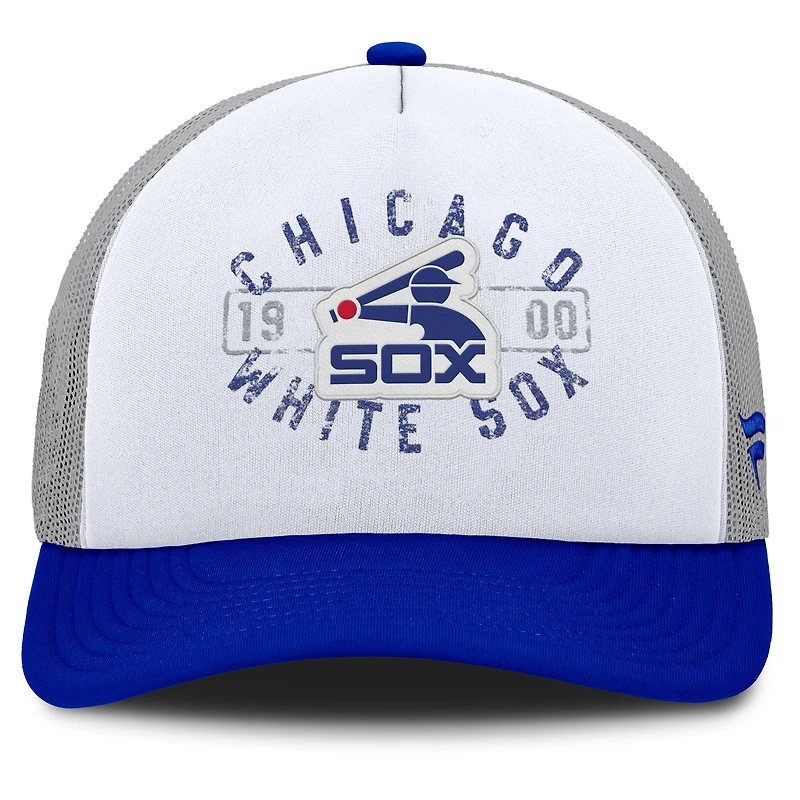 Casquette ajustable en mousse à cadre en A pour homme Fanatics blanche/bleue des Chicago White Sox