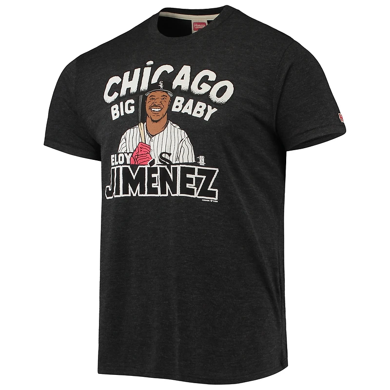 Men's Homage Eloy Jimenez Heathered Black Chicago White Sox Caricature Tri-Blend T-Shirt