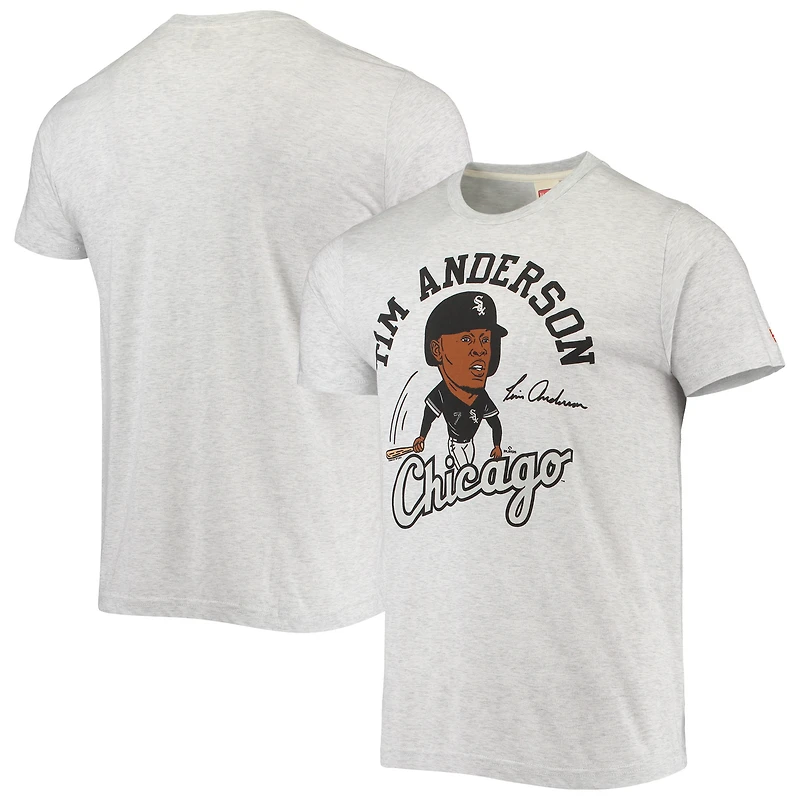T-shirt triple mélange hommage à Tim Anderson pour hommes, gris chiné, caricature des White Sox de Chicago