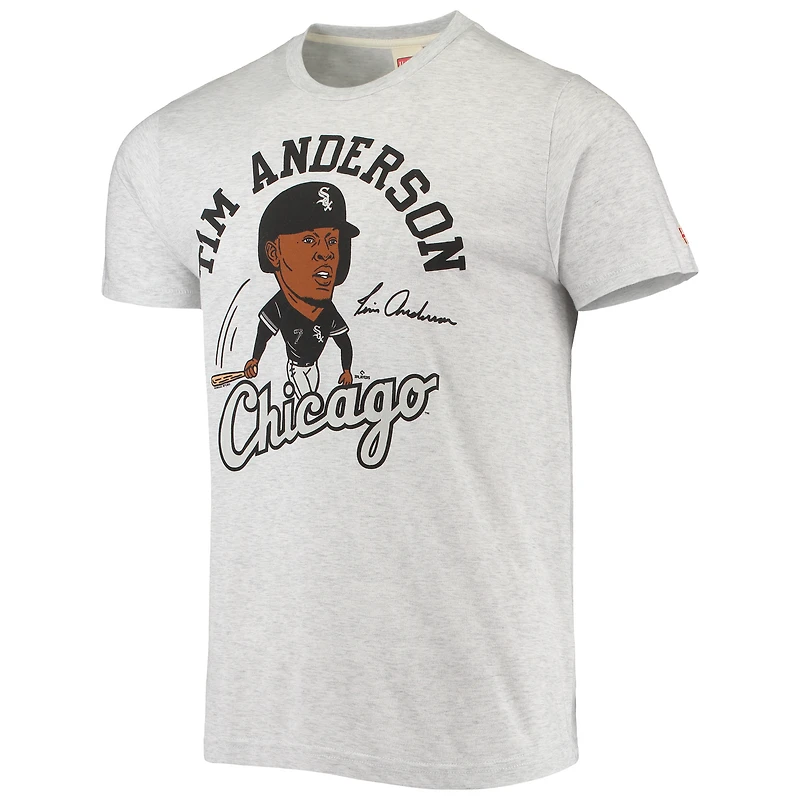 T-shirt triple mélange hommage à Tim Anderson pour hommes, gris chiné, caricature des White Sox de Chicago