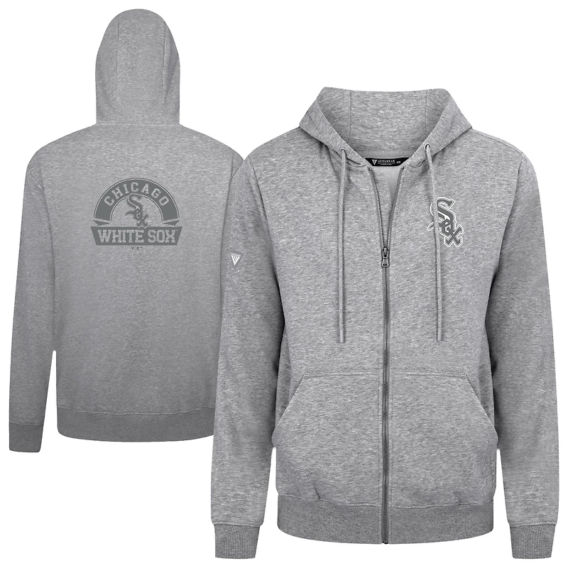 Sweat à capuche zippé gris pour homme avec logo chenille Podium des White Sox de Chicago