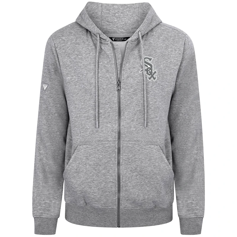 Men's Levelwear Gray Chicago White Sox Podium Chenille Logo Full-Zip Hoodie
