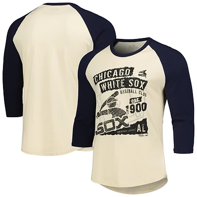 T-shirt à manches 3/4 Majestic Threads pour hommes, crème/bleu marine, Chicago White Sox Raglan