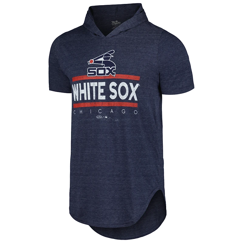 T-shirt à capuche en trois mélanges Majestic Threads pour hommes, bleu marine, Chicago White Sox