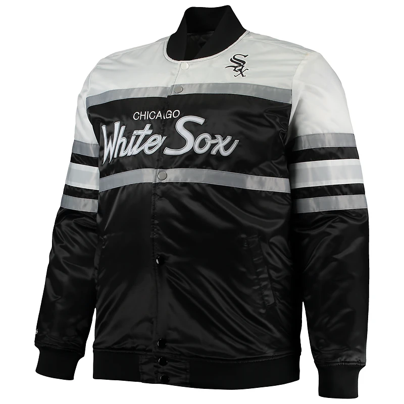 Men's Mitchell & Ness Black/White Chicago White Sox Big Tall Coaches Satin Full-Snap Jacket