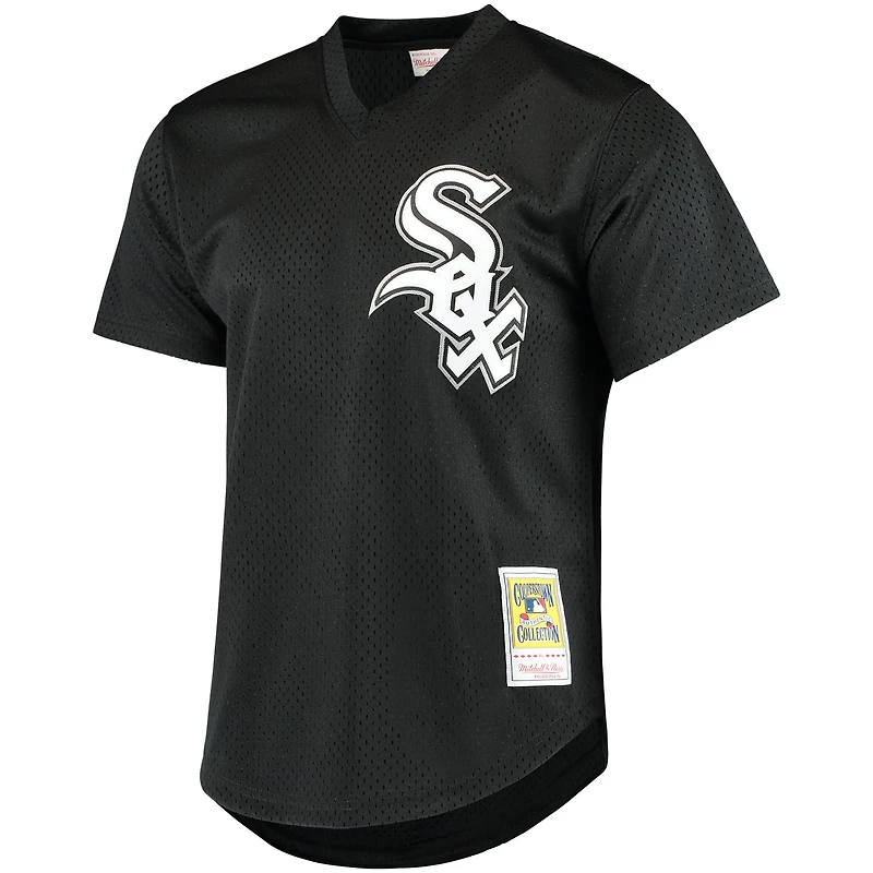Maillot d'entraînement de frappeur en maille Mitchell & Ness Frank Thomas noir Chicago White Sox Cooperstown pour hommes