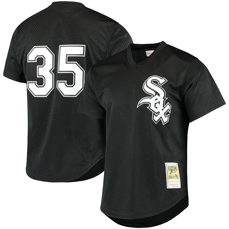 Maillot d'entraînement de frappeur en maille Mitchell & Ness Frank Thomas noir Chicago White Sox Cooperstown pour hommes