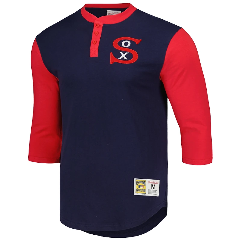 Men's Mitchell & Ness Navy Chicago White Sox Cooperstown Collection Legendary Slub Henley 3/4-Sleeve T-Shirt