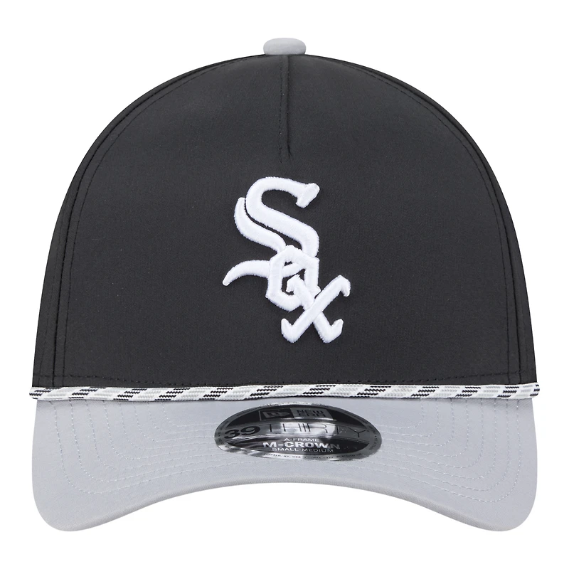 Casquette New Era Flex noire et grise Chicago White Sox Rope M-Crown A-Frame 39THIRTY pour homme