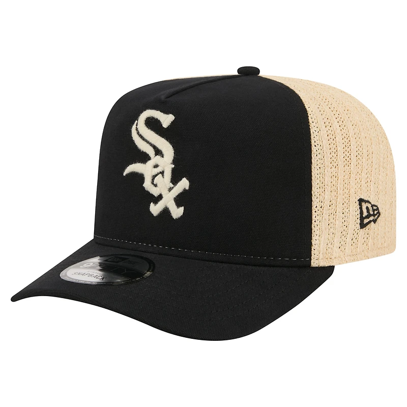 Casquette trucker New Era pour homme, noire/naturelle, Chicago White Sox, grainée, modèle 9FIFTY, ajustable, style A-Frame