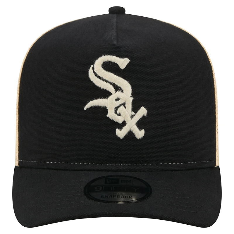 Men's New Era  Black/Natural Chicago White Sox Grained 9FIFTY A-Frame Trucker Adjustable Hat