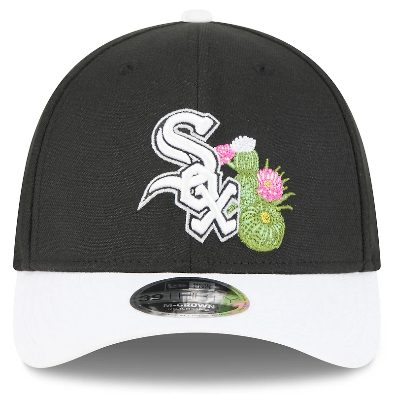Casquette New Era Flex noire et blanche pour homme, Chicago White Sox, entraînement de printemps 2026, modèle M-Crown 39THIRTY