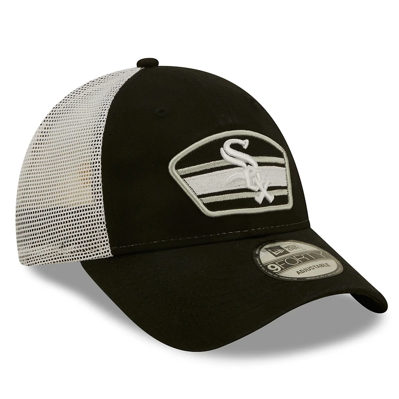 Men's New Era Black/White Chicago White Sox Logo Patch 9FORTY Trucker Snapback Hat