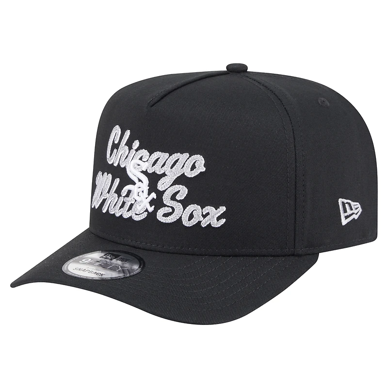 Men's New Era Black Chicago White Sox Chainstitch 9FIFTY A-Frame Snapback Hat