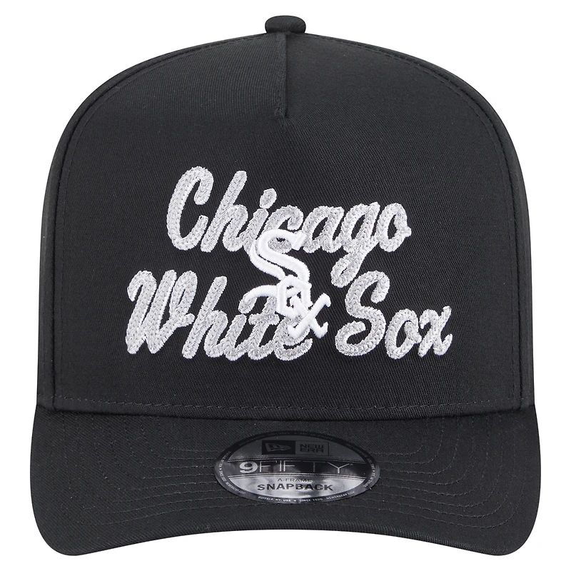 Men's New Era Black Chicago White Sox Chainstitch 9FIFTY A-Frame Snapback Hat