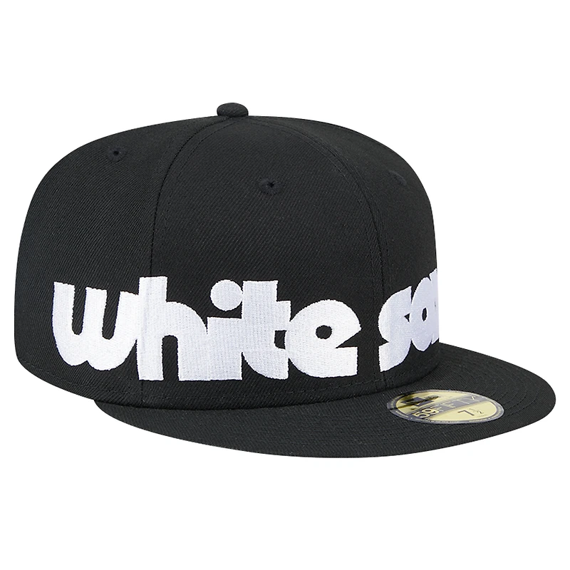 Casquette ajustée 59FIFTY sous-visière à carreaux noire Chicago White Sox New Era pour homme