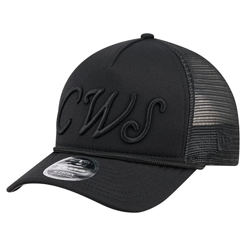 Men's New Era Black Chicago White Sox City Initial 9FORTY A-Frame M-Crown Adjustable Trucker Hat