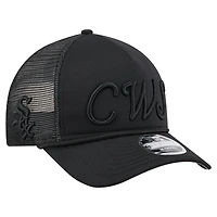 Men's New Era Black Chicago White Sox City Initial 9FORTY A-Frame M-Crown Adjustable Trucker Hat