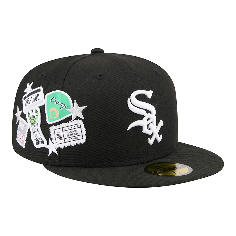 Casquette ajustée New Era 59FIFTY noire pour homme, avec écusson des White Sox de Chicago.
