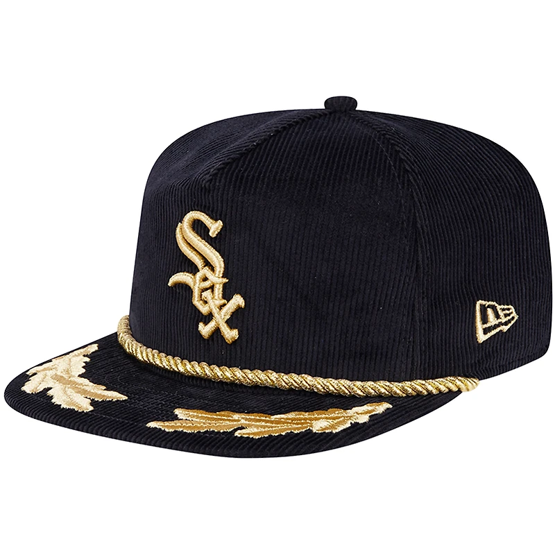 Casquette réglable de golfeur en filigrane en velours côtelé noir Chicago White Sox New Era pour hommes