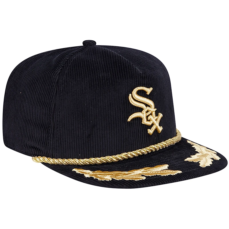 Casquette réglable de golfeur en filigrane en velours côtelé noir Chicago White Sox New Era pour hommes