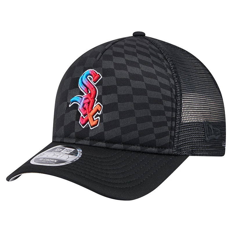Men's New Era Black Chicago White Sox Gradient 9FORTY A-Frame M-Crown Trucker Adjustable Hat