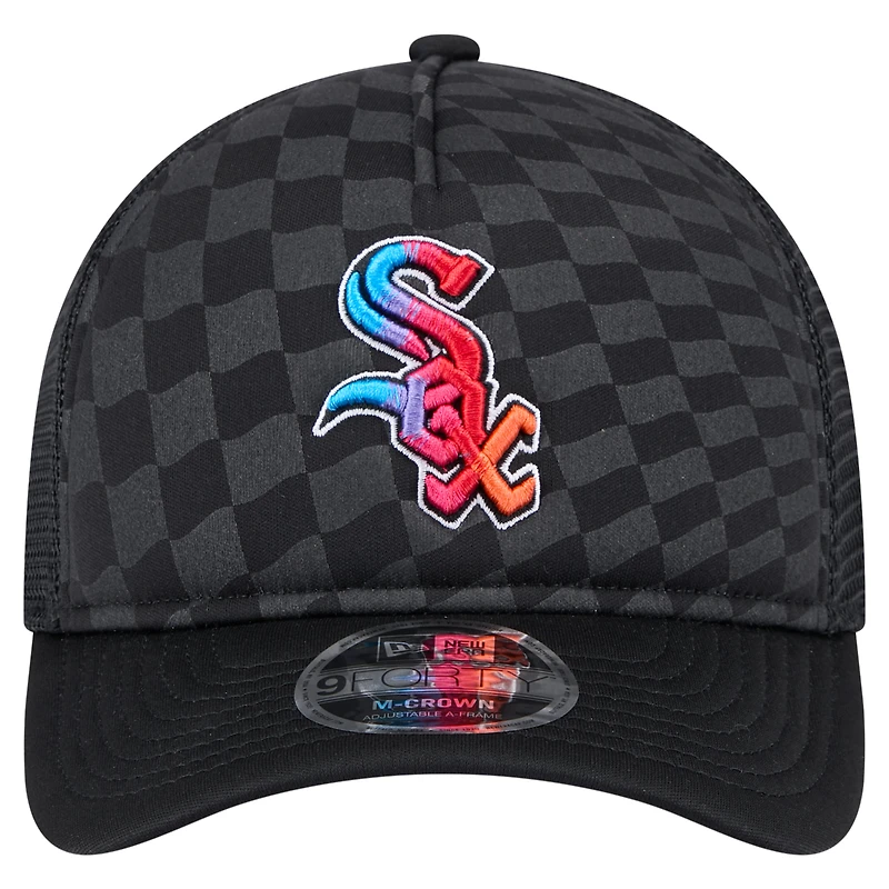 Men's New Era Black Chicago White Sox Gradient 9FORTY A-Frame M-Crown Trucker Adjustable Hat