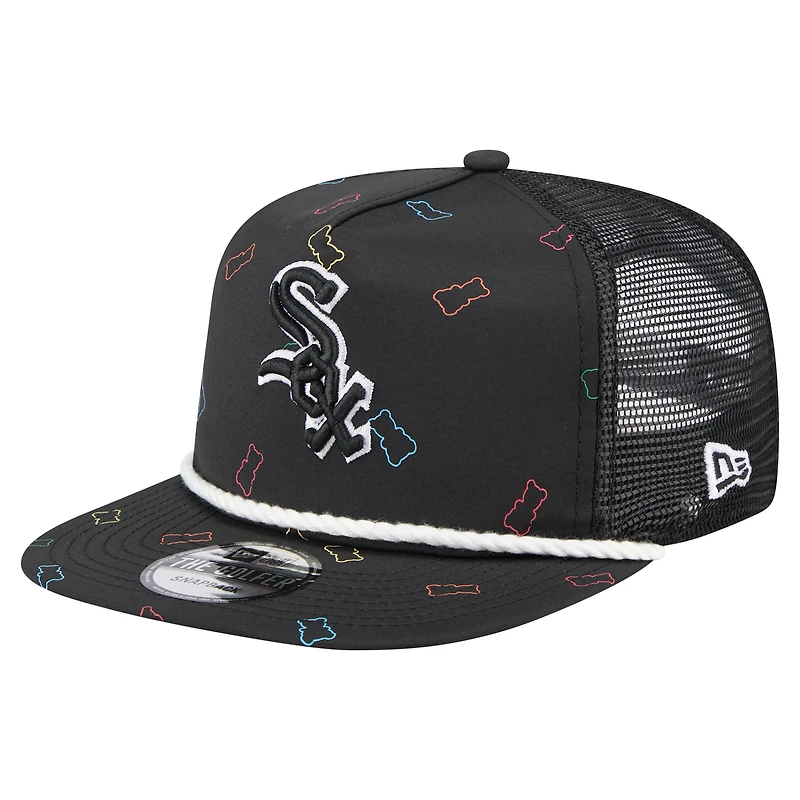 Casquette snapback noire New Era pour homme, motif Chicago White Sox, en caoutchouc