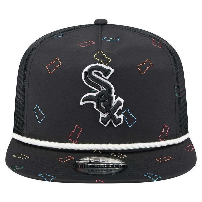 Casquette snapback noire New Era pour homme, motif Chicago White Sox, en caoutchouc