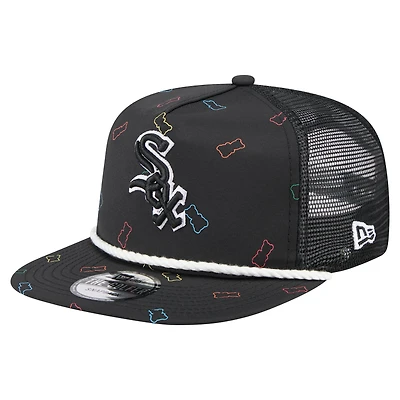 Casquette snapback noire New Era pour homme, motif Chicago White Sox, en caoutchouc