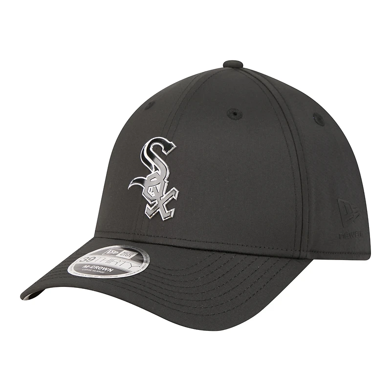 Casquette New Era noire Chicago White Sox métallisée 39THIRTY M-Crown Flex pour homme