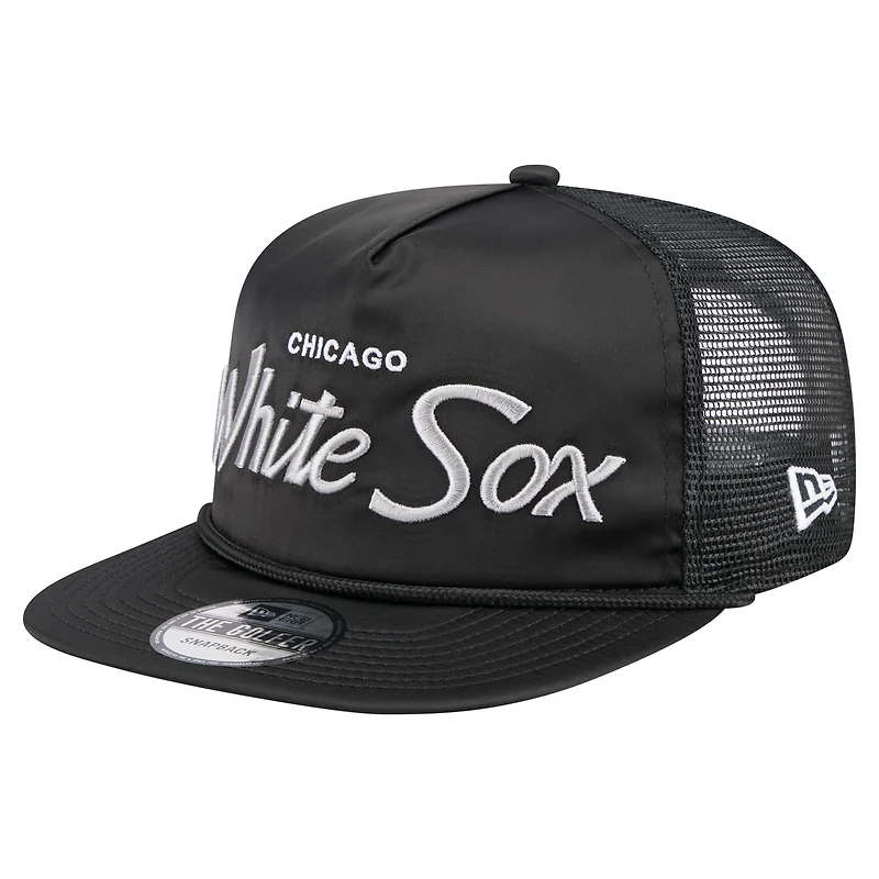 Casquette de golf ajustable New Era noire Chicago White Sox Retro Satin pour homme