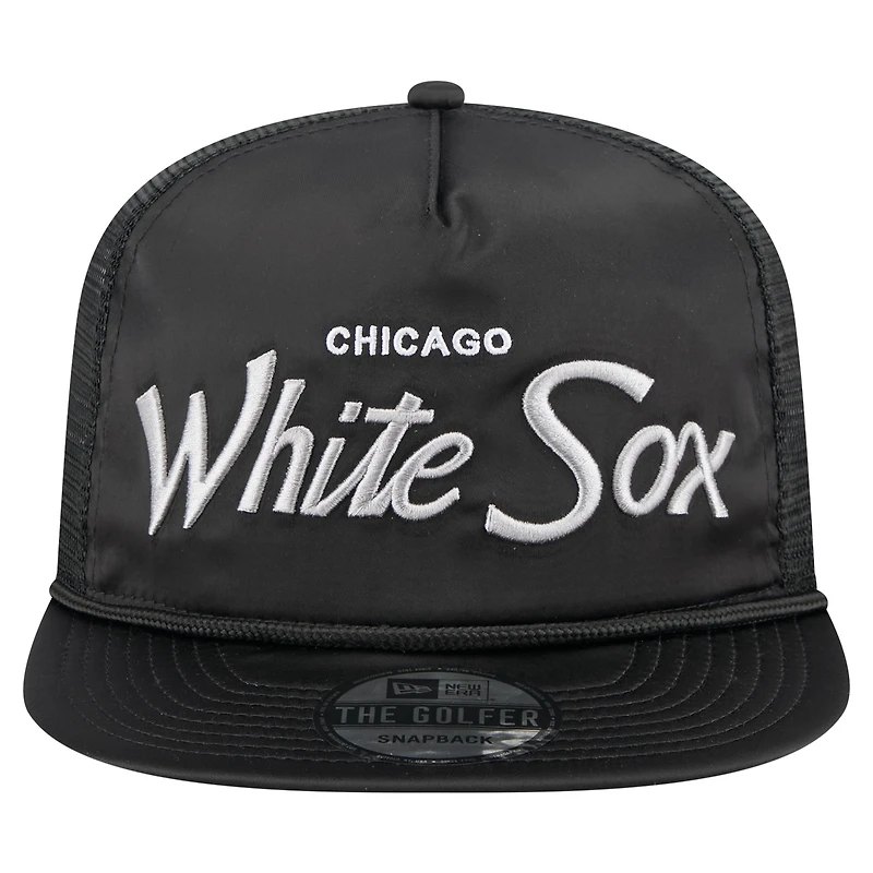 Casquette de golf ajustable New Era noire Chicago White Sox Retro Satin pour homme