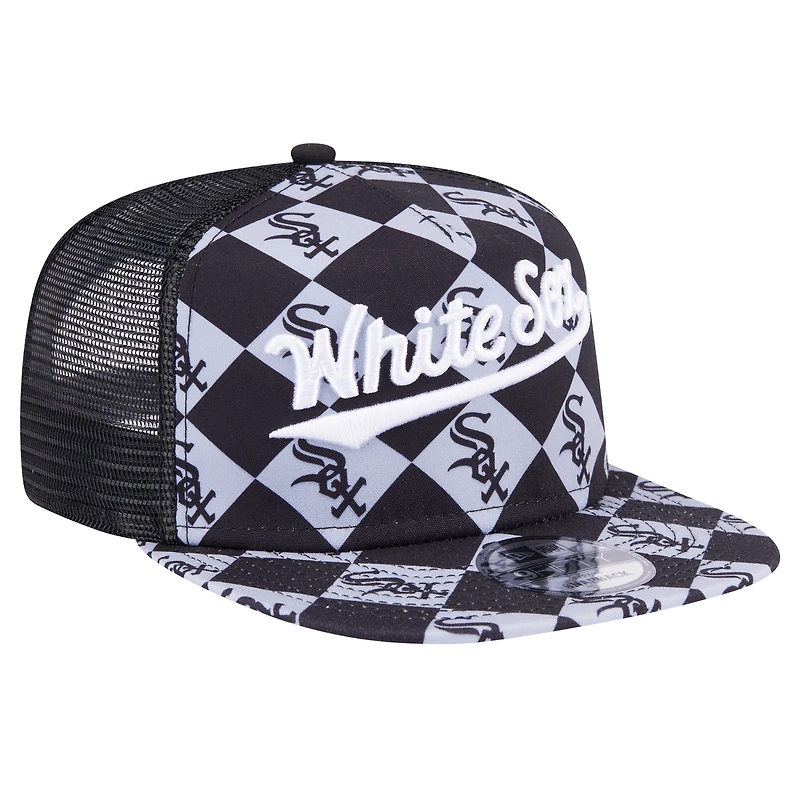 Men's New Era Black Chicago White Sox Seeing Diamonds A-Frame Trucker 9FIFTY Snapback Hat