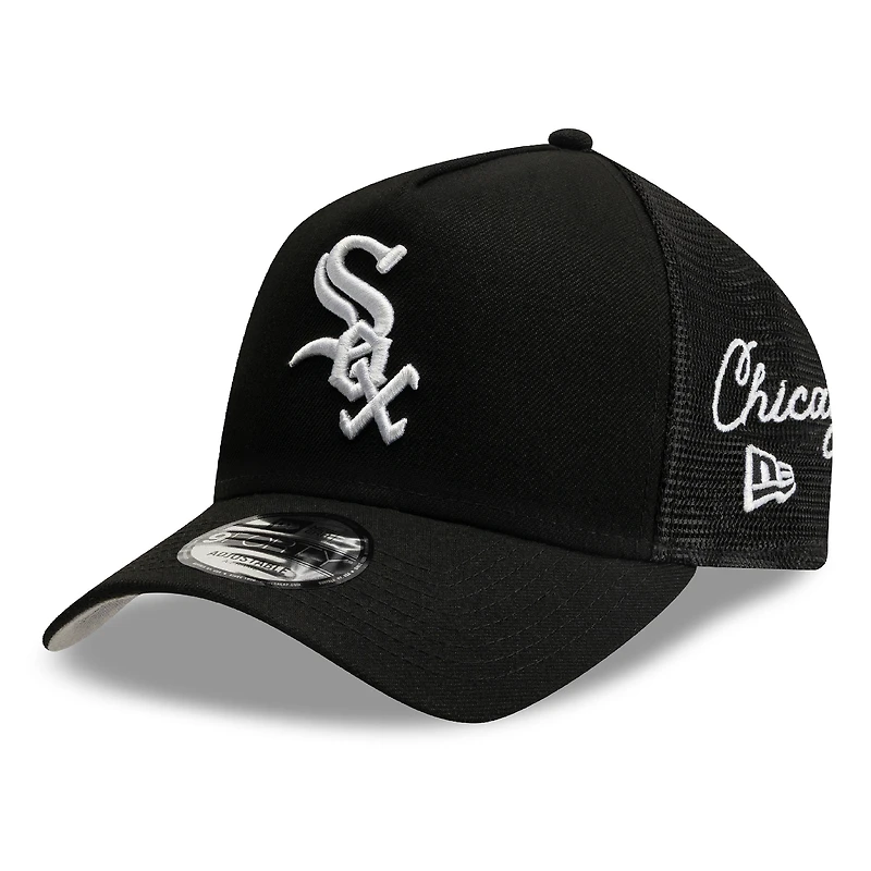 Casquette trucker New Era noire pour homme, logo Chicago White Sox, style A-Frame