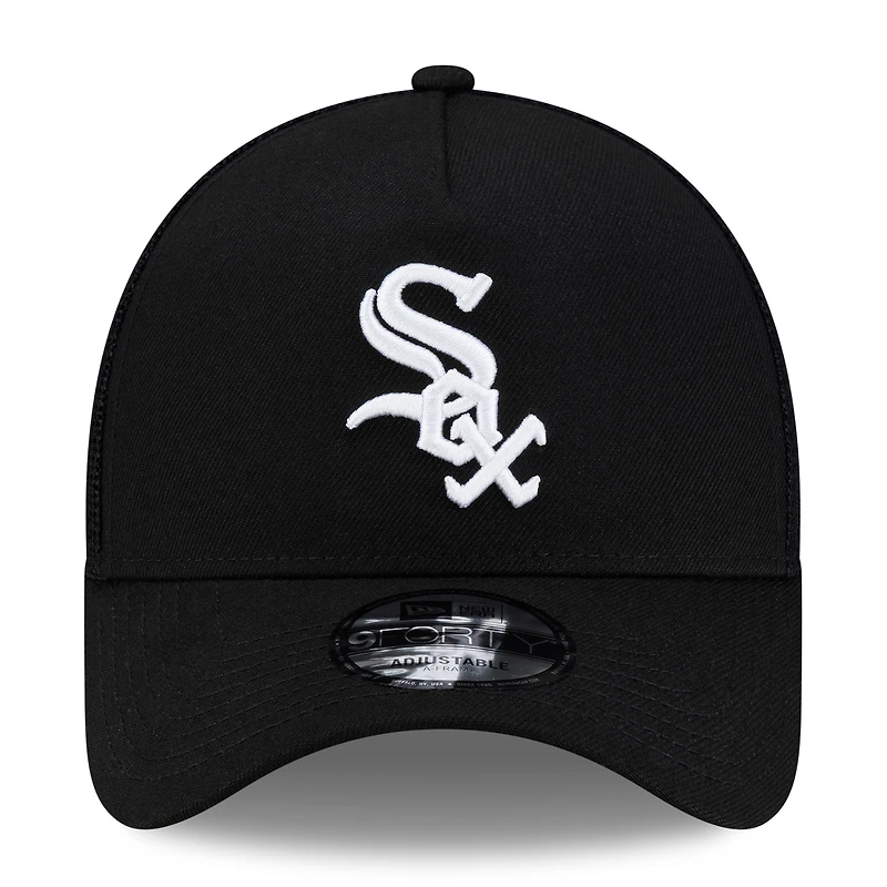 Men's New Era Black Chicago White Sox Side Script 9FORTY A-Frame Trucker Adjustable Hat