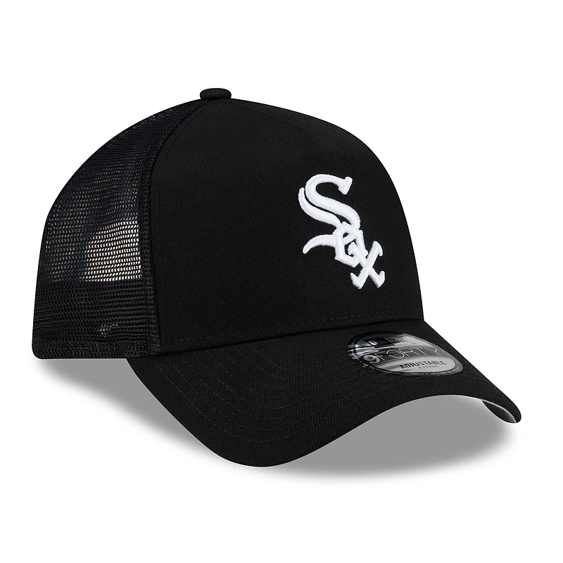 Men's New Era Black Chicago White Sox Side Script 9FORTY A-Frame Trucker Adjustable Hat