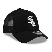 Men's New Era Black Chicago White Sox Side Script 9FORTY A-Frame Trucker Adjustable Hat