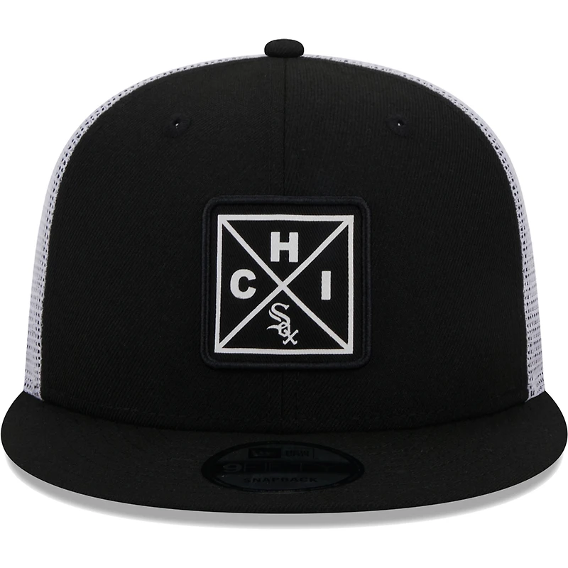 Men's New Era Black Chicago White Sox Vert Squared Trucker 9FIFTY Snapback Hat