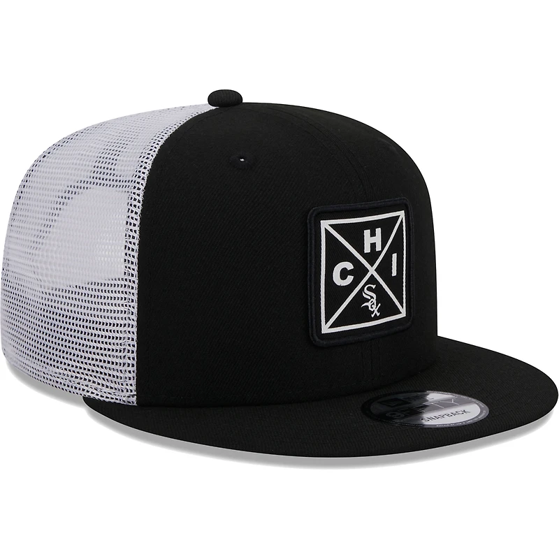 Men's New Era Black Chicago White Sox Vert Squared Trucker 9FIFTY Snapback Hat