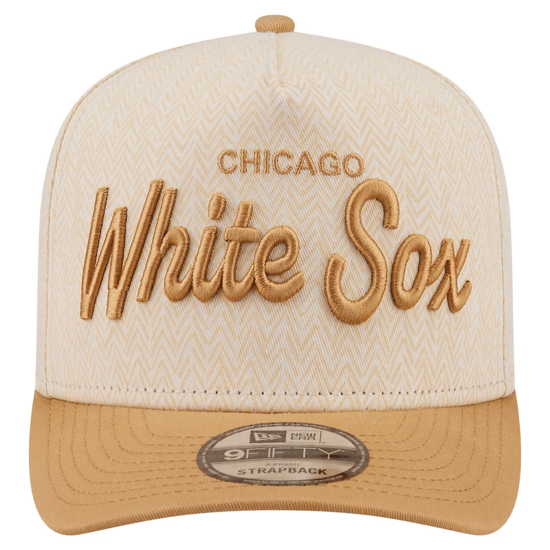 Men's New Era Cream Chicago White Sox Herringbone 9FIFTY A-Frame Snapback Hat