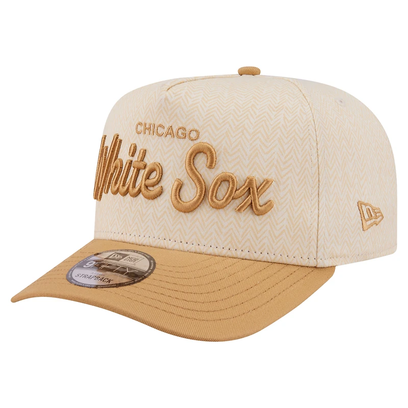 Men's New Era Cream Chicago White Sox Herringbone 9FIFTY A-Frame Snapback Hat