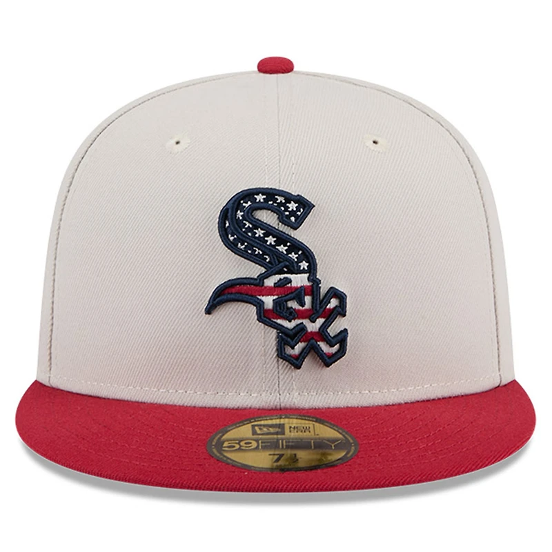 Casquette ajustée 59FIFTY New Era pour hommes, kaki/rouge, Chicago White Sox 2024 Fourth of July