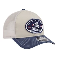 Men's New Era  Light Beige/Navy Chicago White Sox Frayed M-Crown A-Frame 9FORTY Trucker Adjustable Hat
