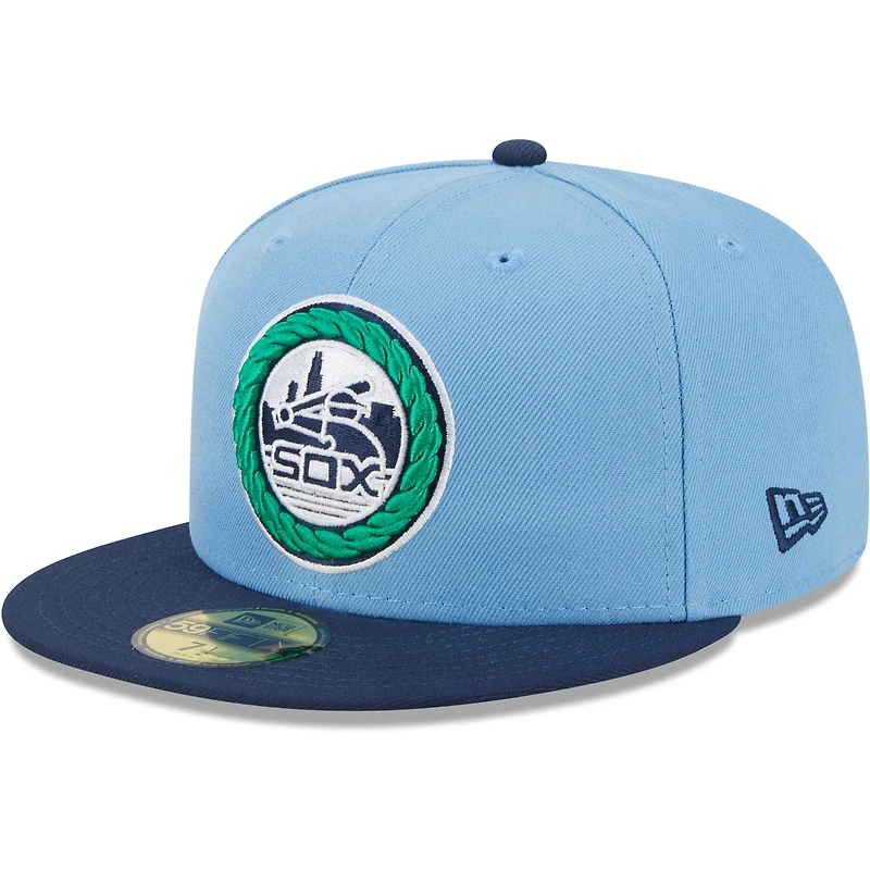 Men's New Era Light Blue/Navy Chicago White Sox Green Undervisor 59FIFTY Fitted Hat