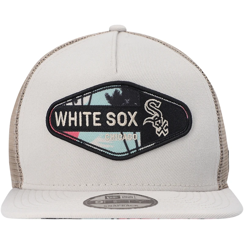 Men's New Era Natural Chicago White Sox Retro Beachin' Patch A-Frame Trucker 9FIFTY Snapback Hat